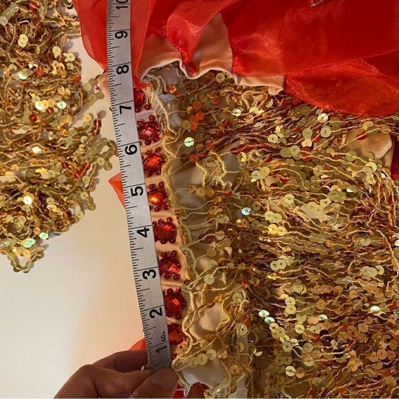 Glamour dance costume 2 piece red jewel gold fringe tutu dress small child SC - Picture 7 of 15